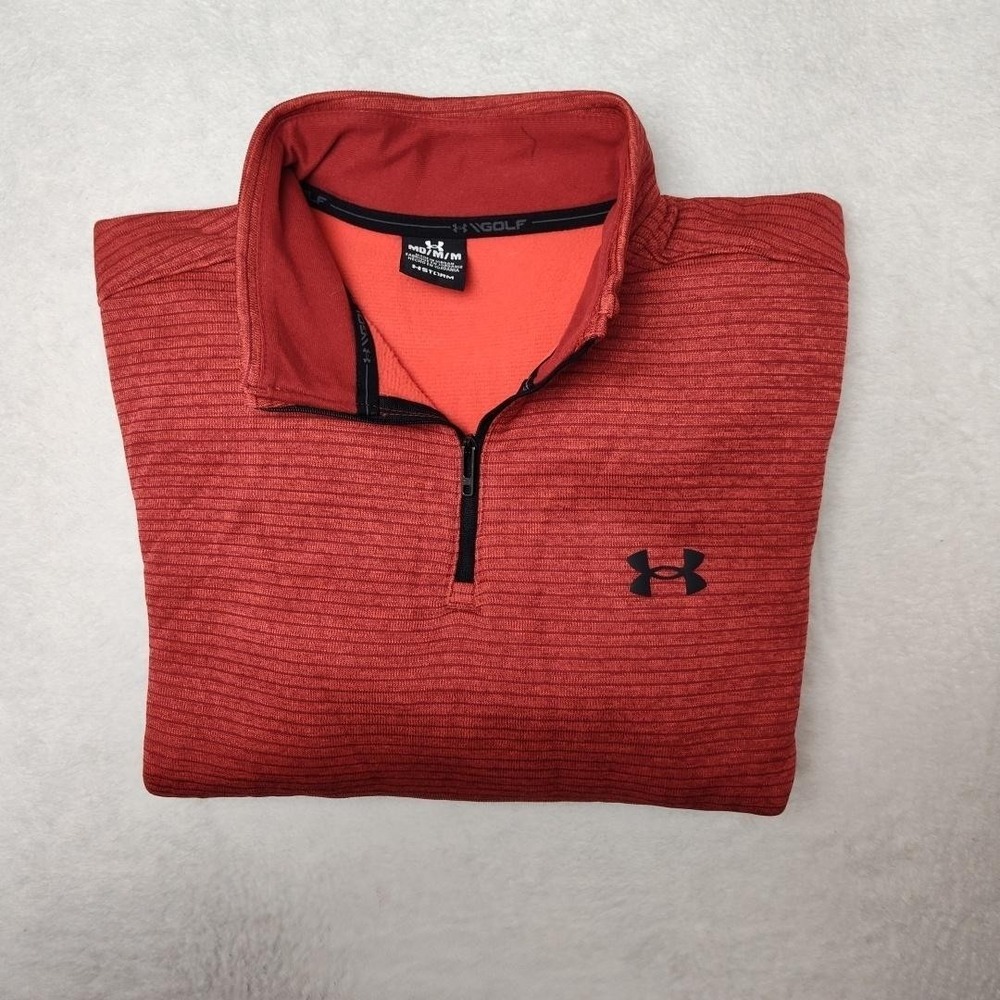 Under Armour Sweatshirt Mens Medium Red 1/4 Zip Pullover Mock Neck Storm Golf